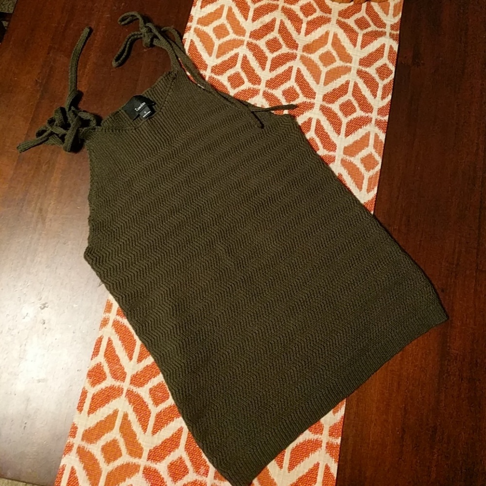 NWOT Lumiere knit tie strap dark green top tank